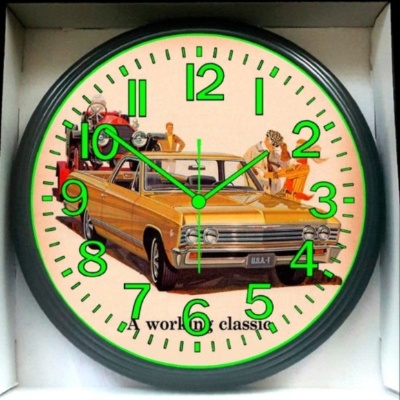 1960 Chevy Chevrolet El Camino Garage Shop Glow In The Dark Wall Clock New!